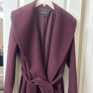 Ann Taylor Maroon Wool Blend Shawl Collar Belted Winter Knee Length Coat – M